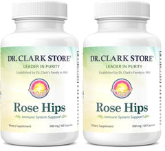 Dr Clark Store Rose HIPS Supplement bottle on two-pack packaging for daily use.