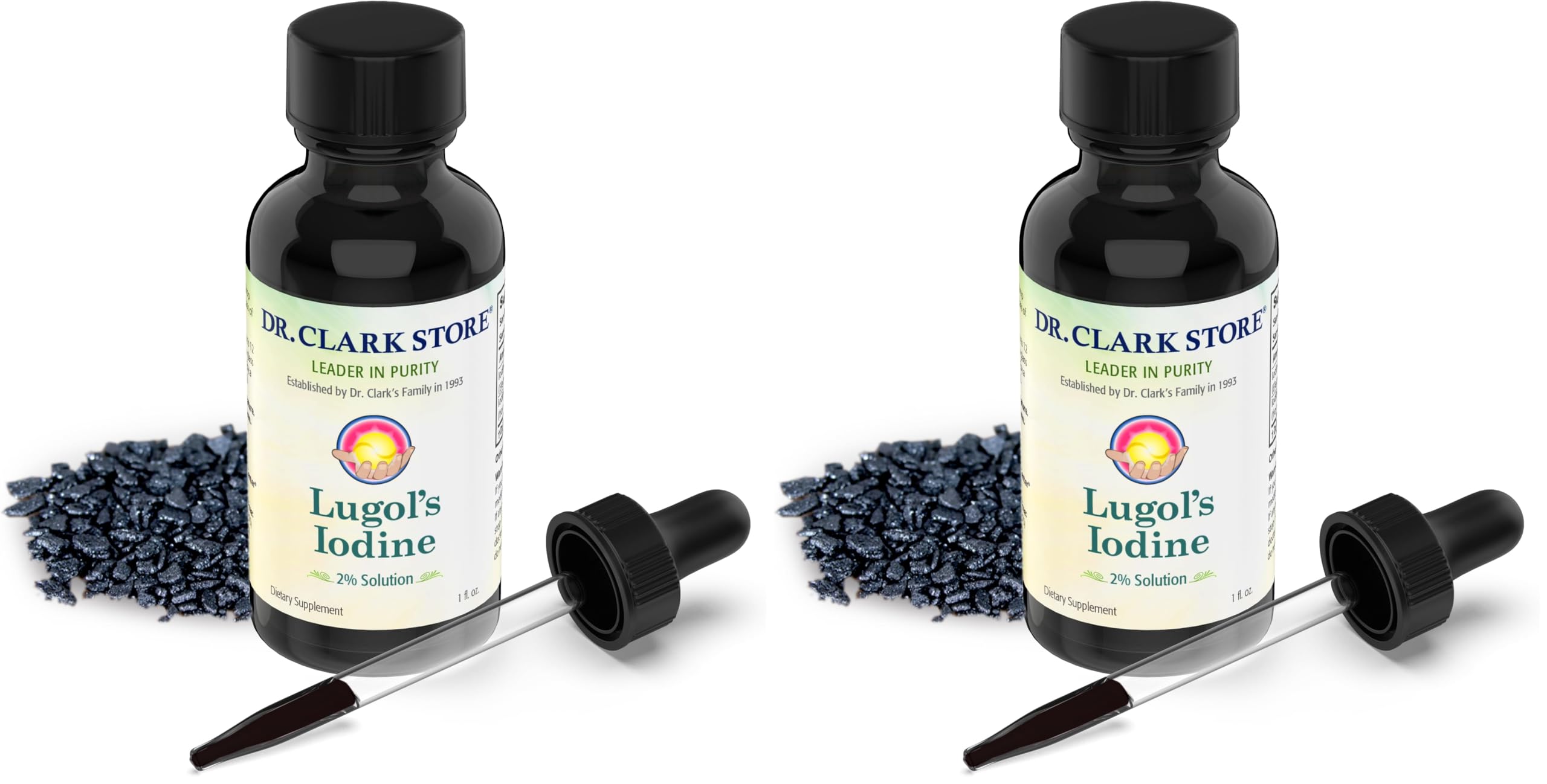 Dr Clark Store Stomach Saver iodine bottle pour for easy on-the-go dosing.