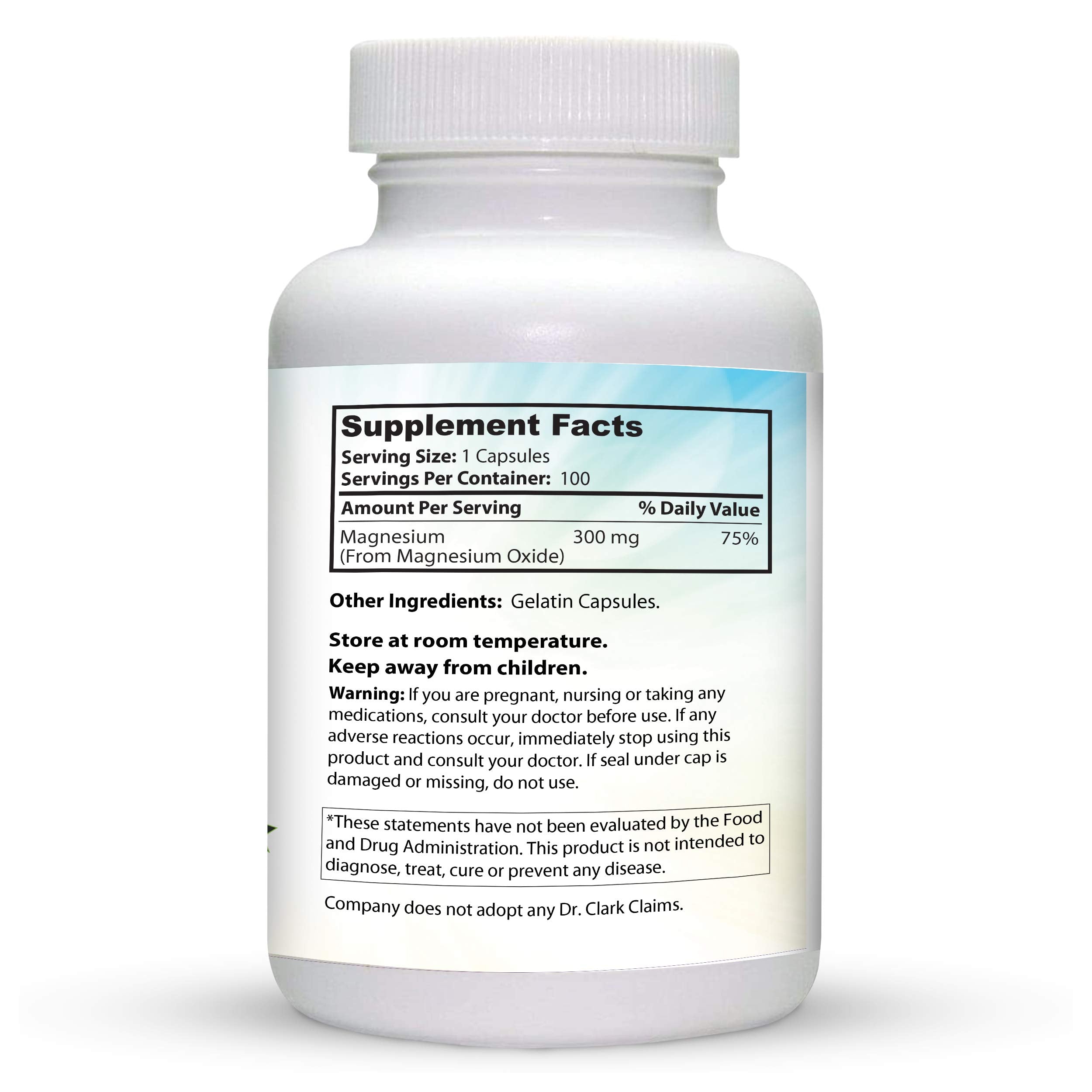Two-bottle pack with Dr Clark Store magnesium oxide provides a convenient 200-capsule supply.