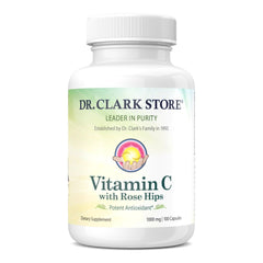 Dr Clark Vitamin C with Rose Hips bottle showing 1000mg capsules for immune support