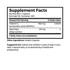 Dr Clark Vitamin C with Rose Hips label detailing ingredients and potency