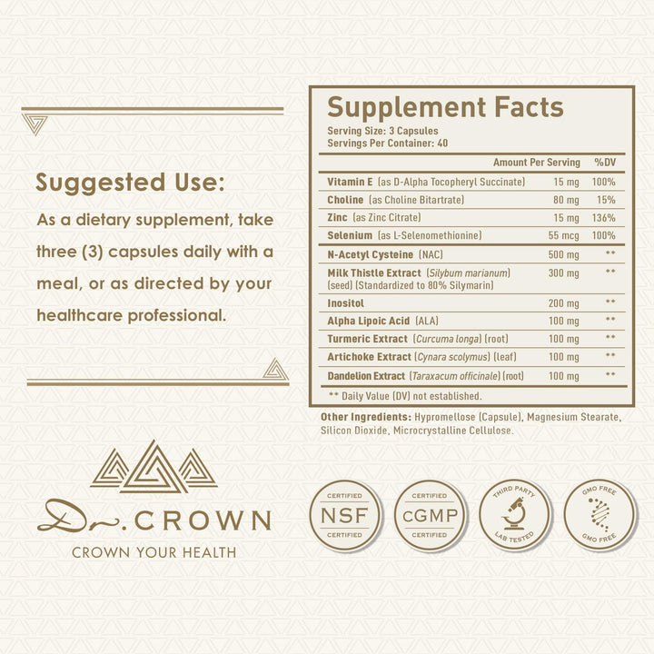 DR. CROWN gluten-free non-GMO label emphasizes a clean formulation.