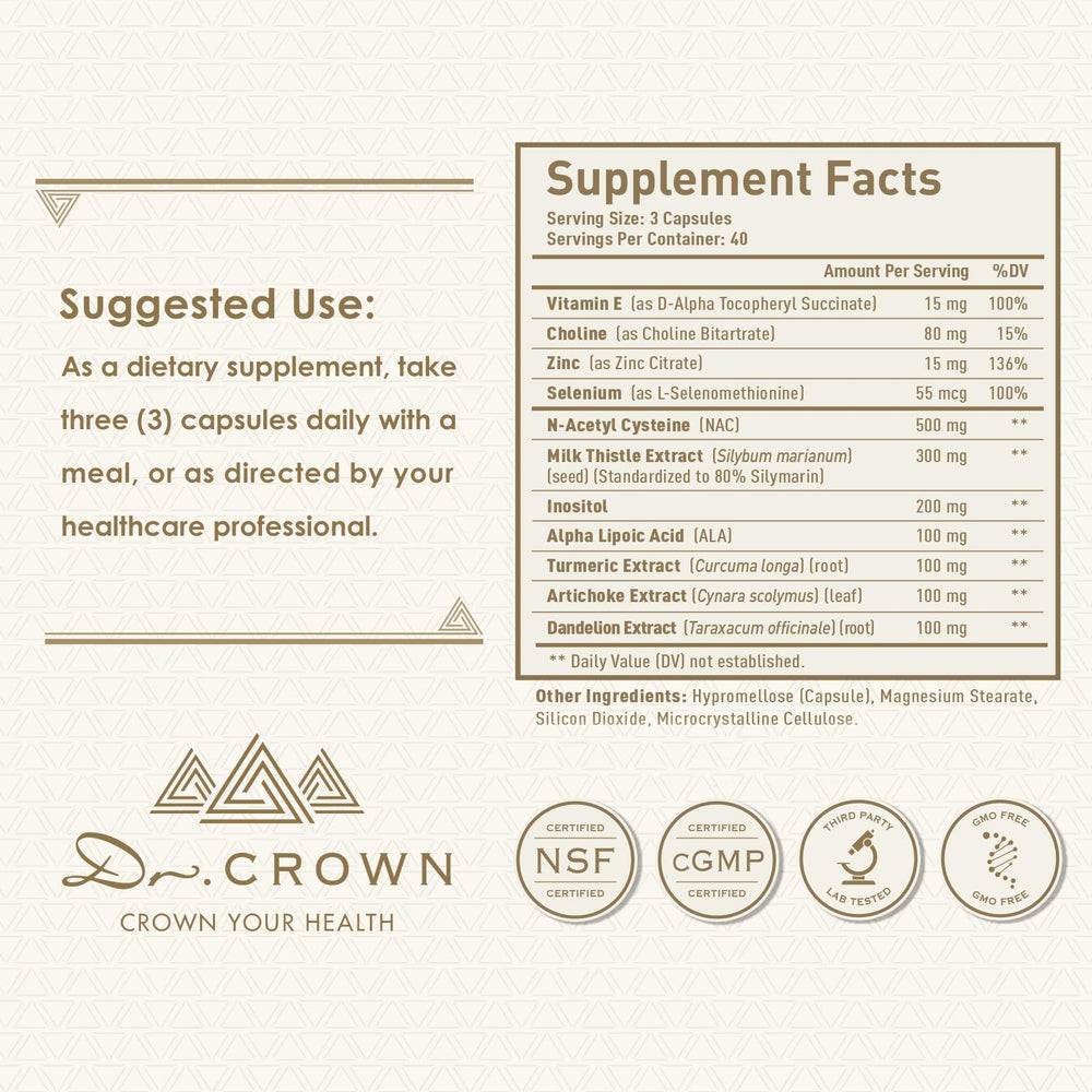 DR. CROWN gluten-free non-GMO label emphasizes a clean formulation.