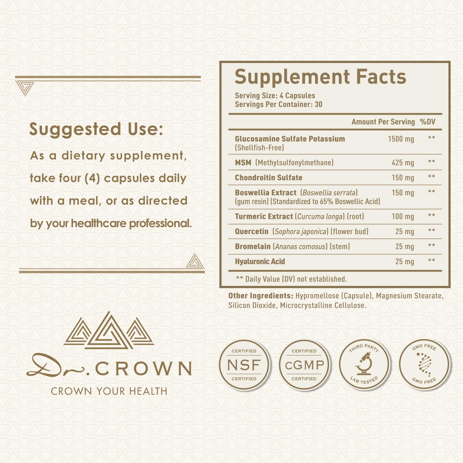 DR. CROWN Joint Health bromelain quercetin closeup supports daily relief.