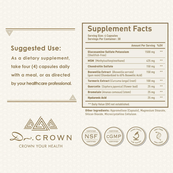 DR. CROWN Joint Health bromelain quercetin closeup supports daily relief.