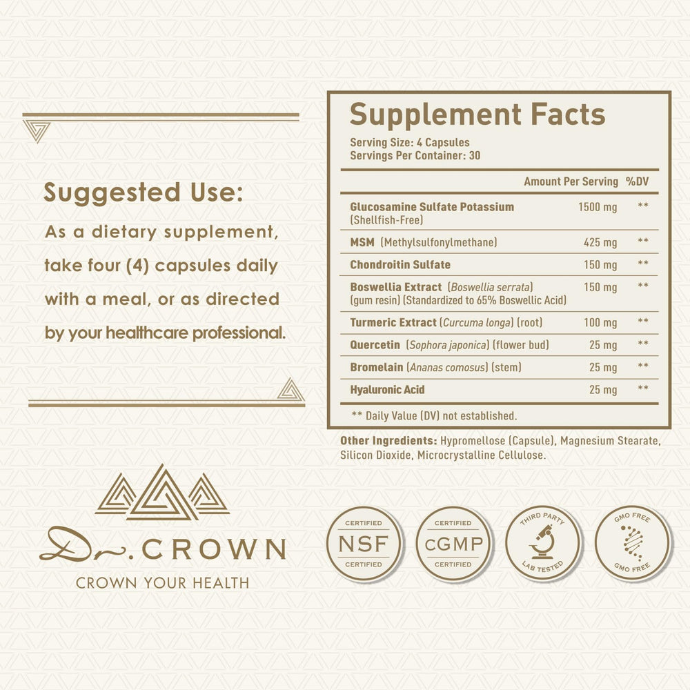 DR. CROWN Joint Health bromelain quercetin closeup supports daily relief.