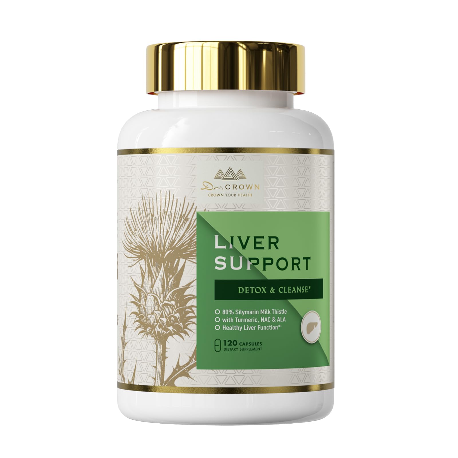 DR. CROWN Milk Thistle bottle pouring for easy daily liver support.