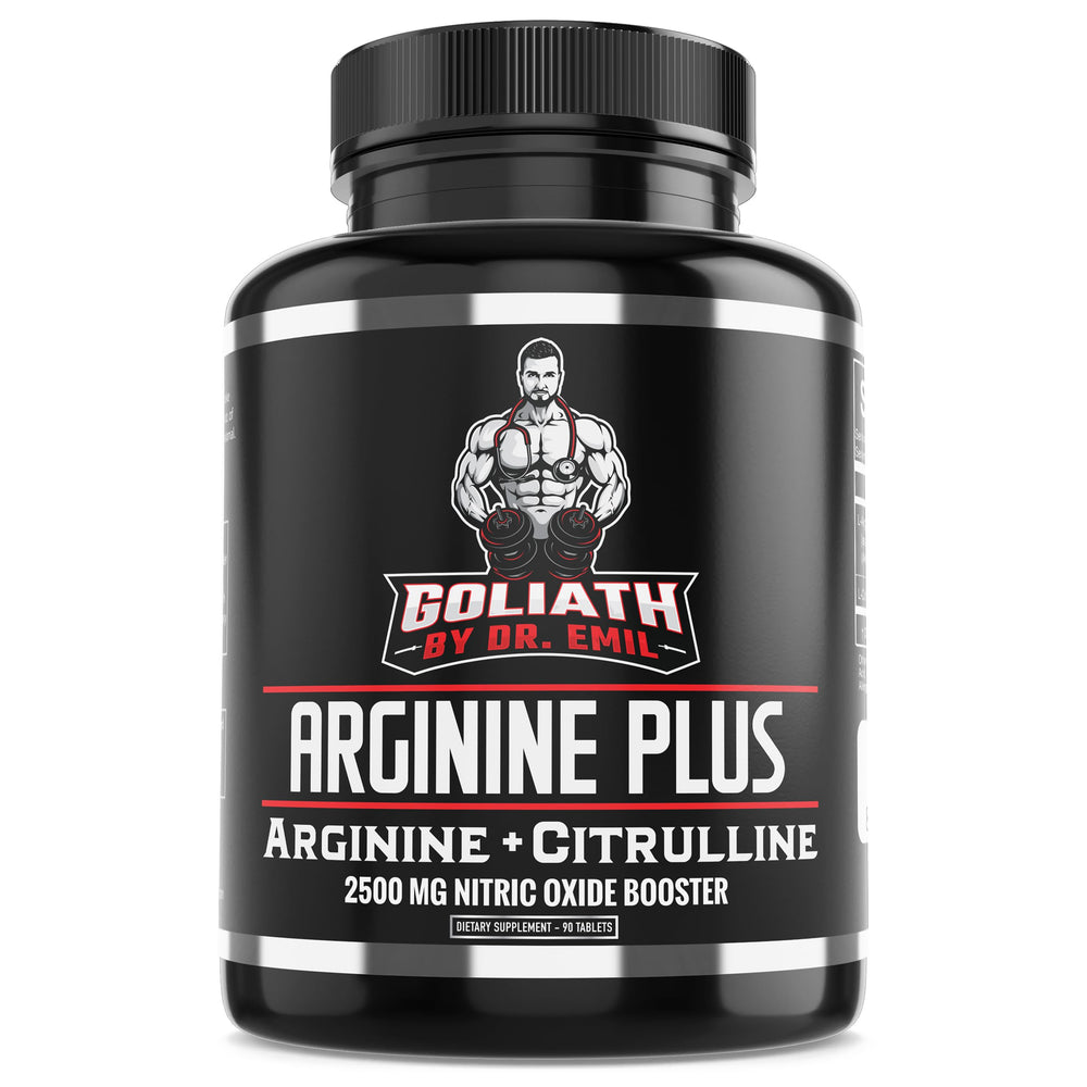 Dr. Emil Nutrition Arginine Plus tablets in bottle for nitric oxide support during workouts.