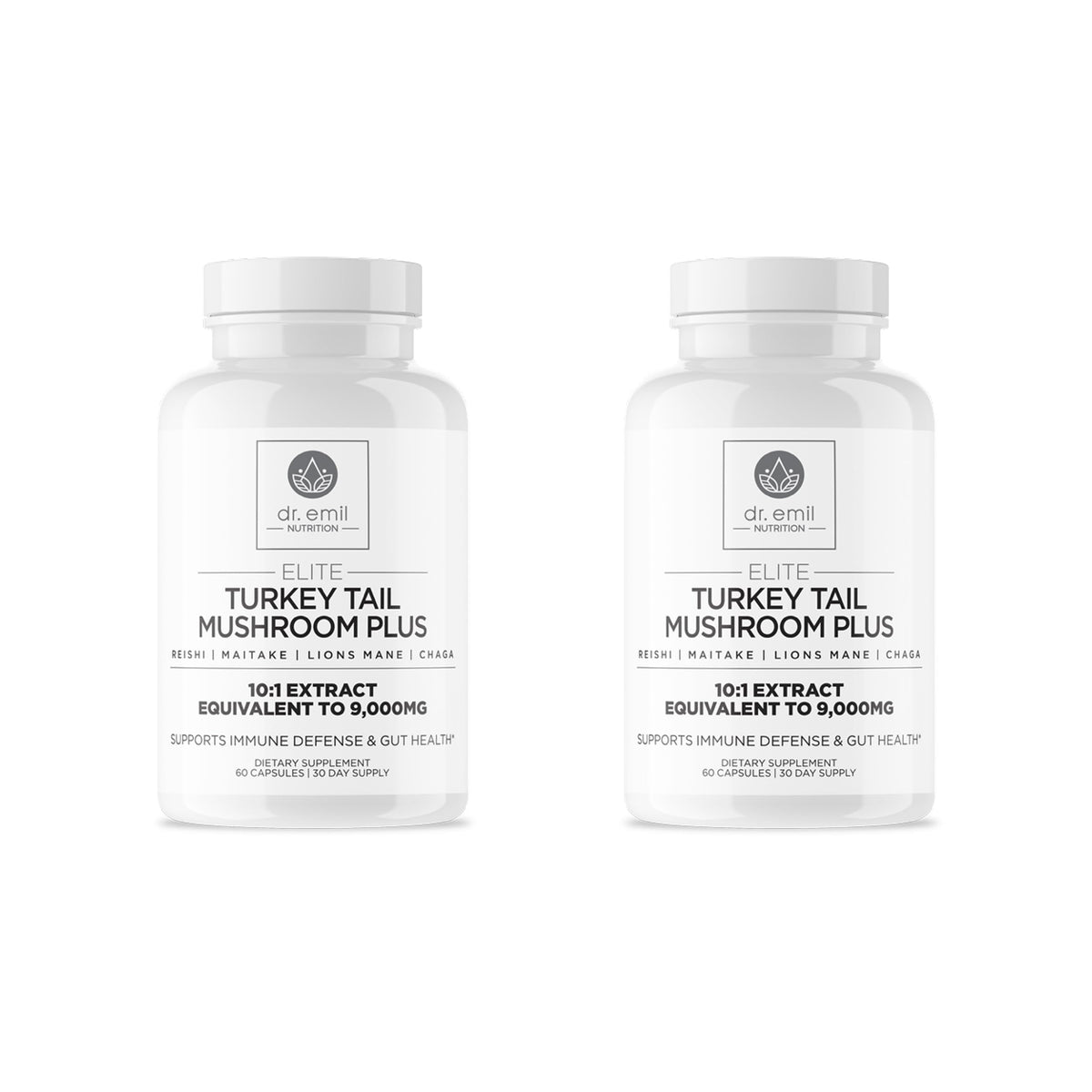 Dr. Emil Nutrition Elite Turkey Tail bottle label highlighting immune support.
