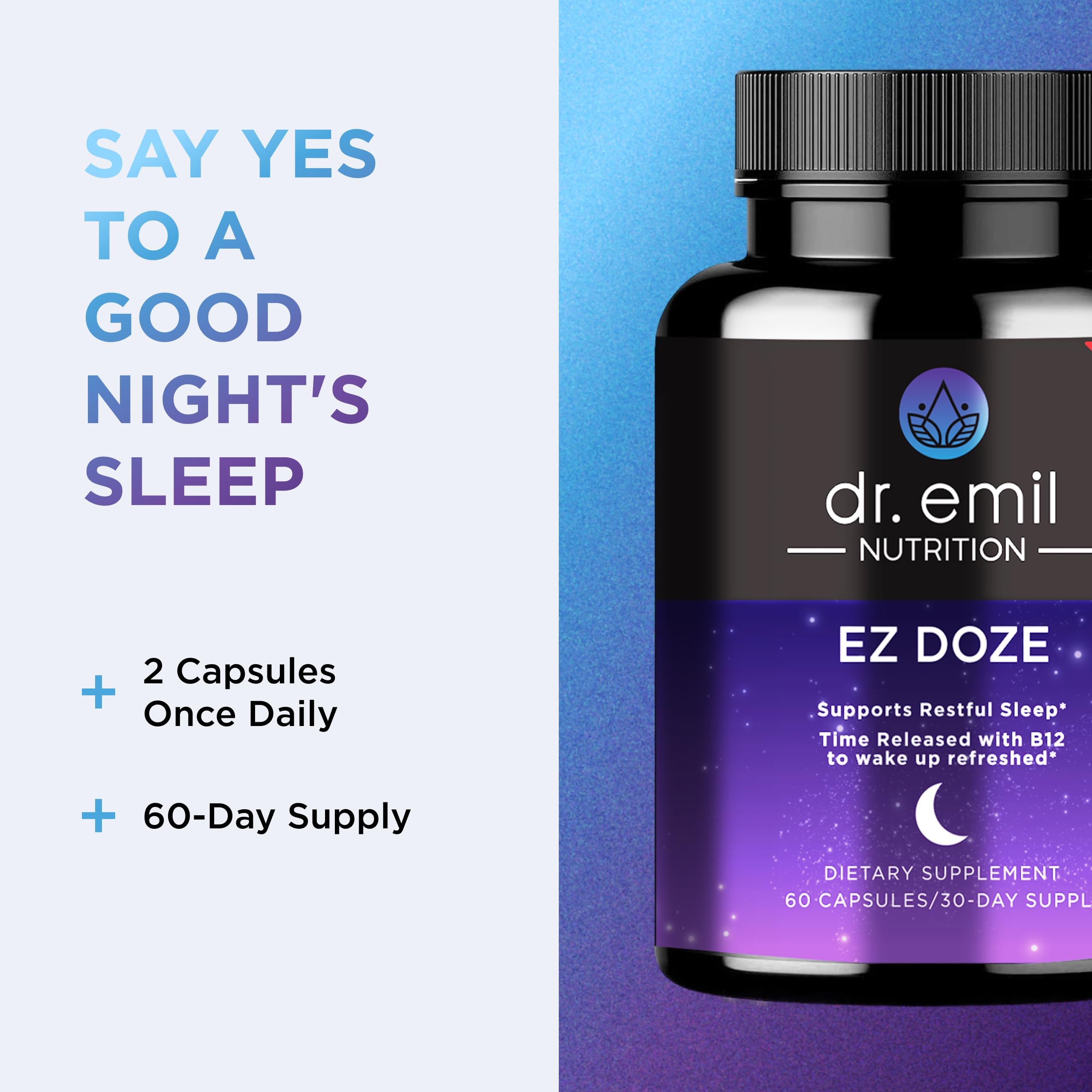 Close-up of EZ DOZE capsule showing time-release technology.
