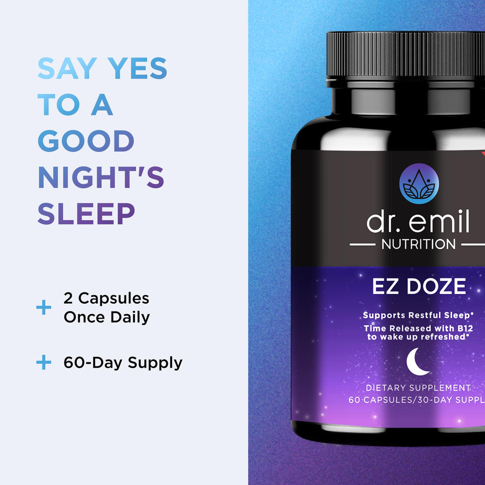 Close-up of EZ DOZE capsule showing time-release technology.