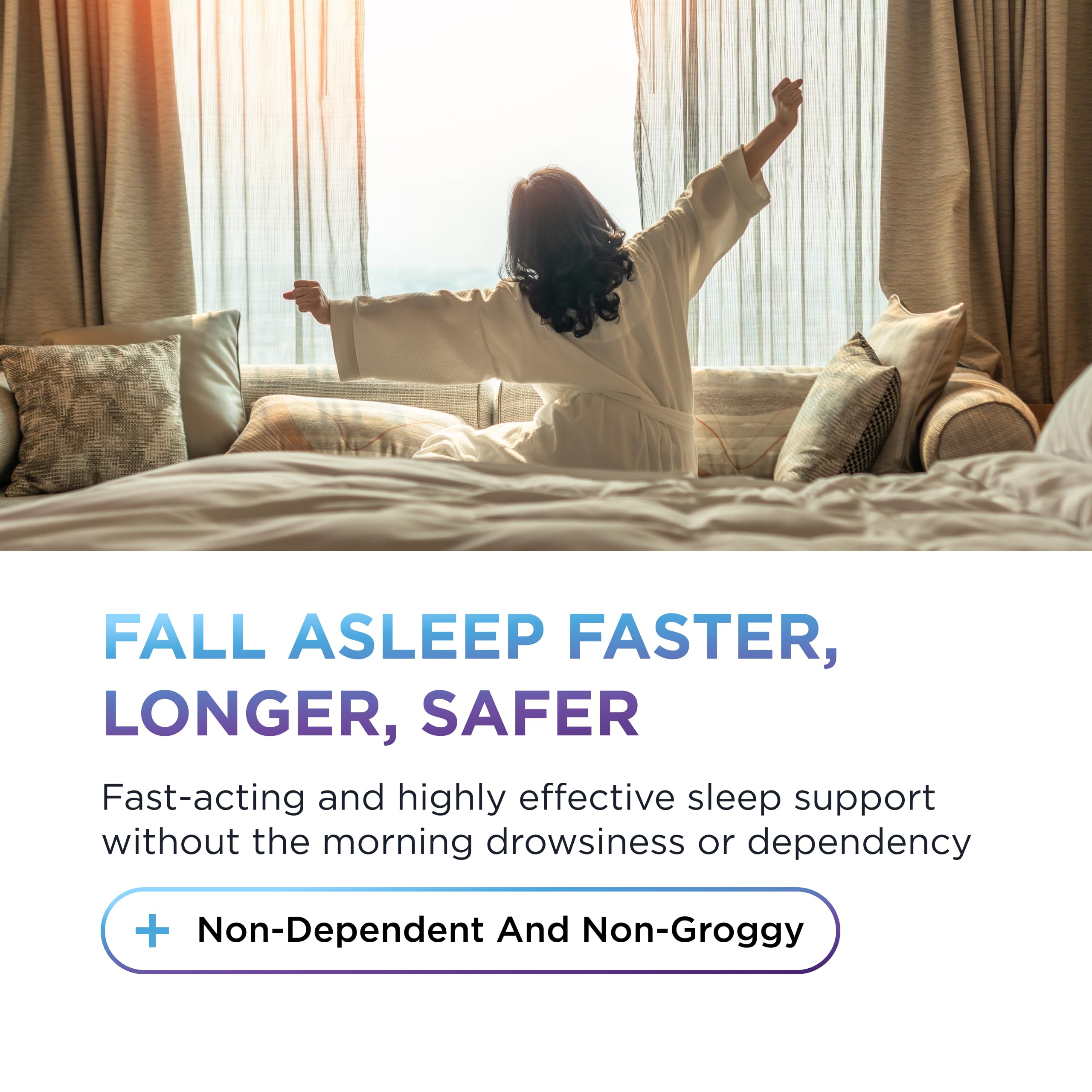 Packaging illustration of EZ DOZE conveys natural, non-habit forming sleep aid.