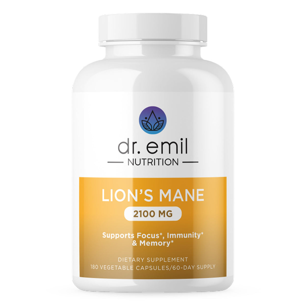 DR. EMIL NUTRITION Lions Mane capsules close-up for focus and clarity