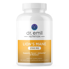DR. EMIL NUTRITION Lions Mane capsules close-up for focus and clarity