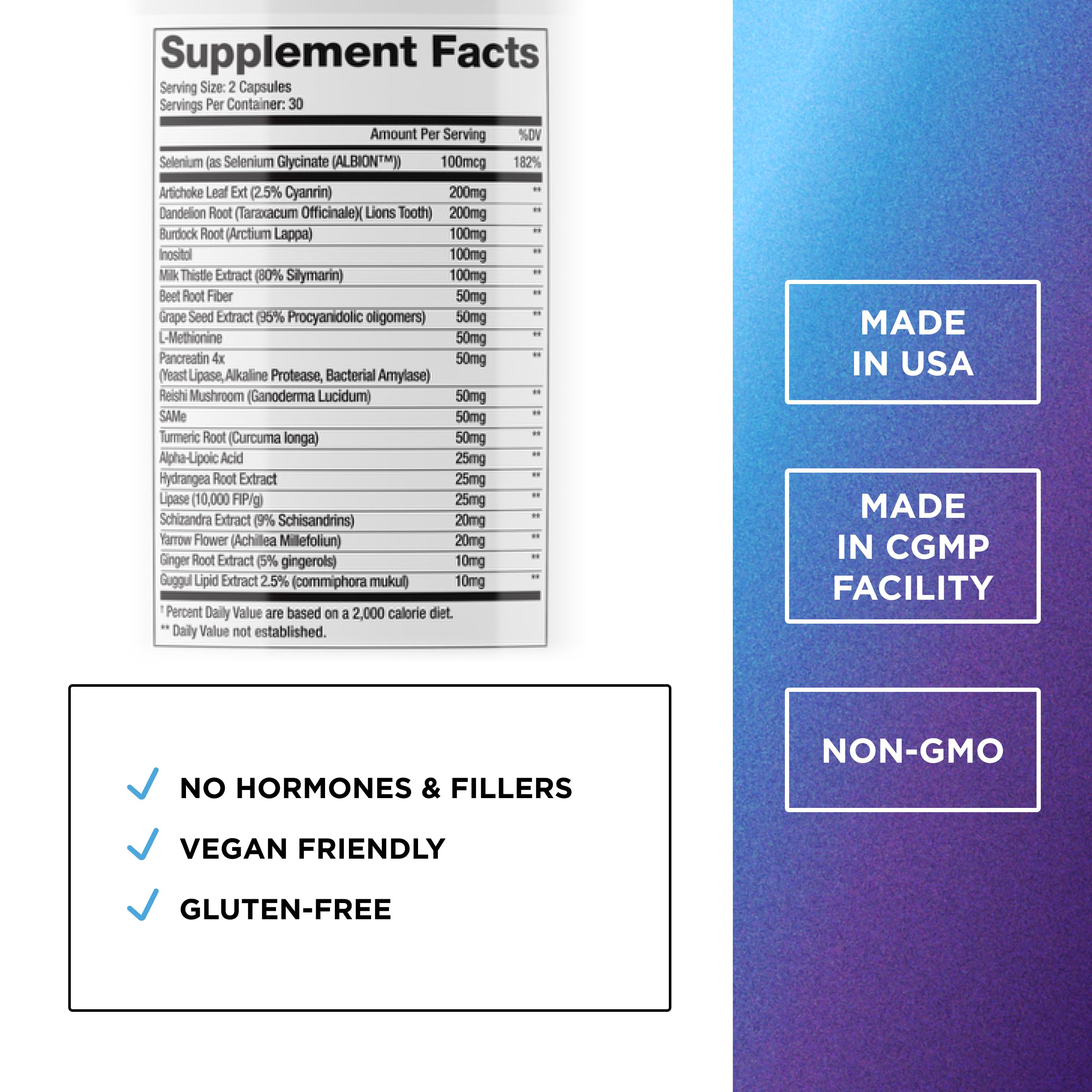 DR. EMIL NUTRITION Liver Support bottle label highlighting key ingredients.