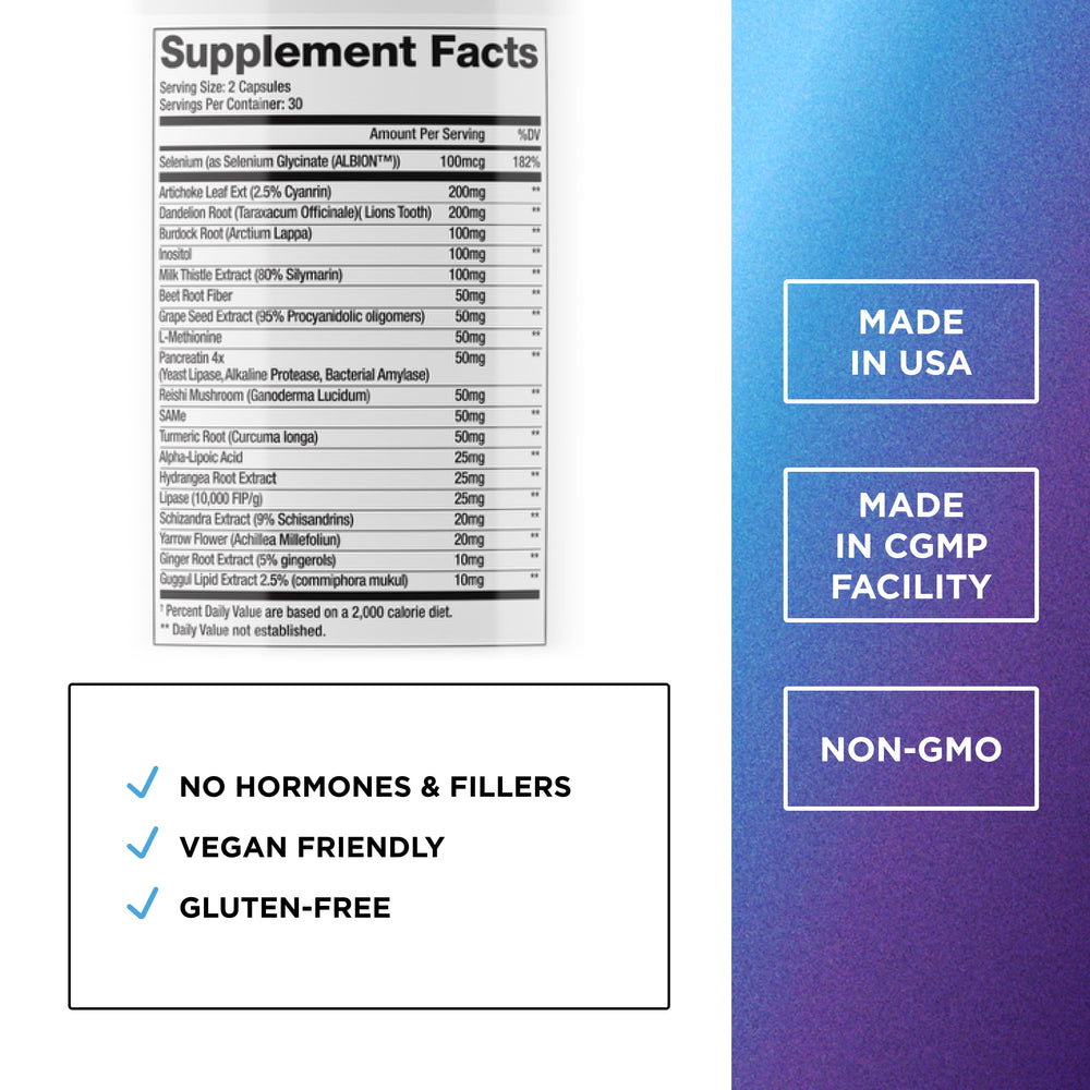 DR. EMIL NUTRITION Liver Support bottle label highlighting key ingredients.