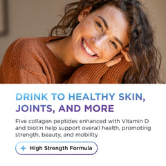 Product label highlights biotin and collagen types I–X.