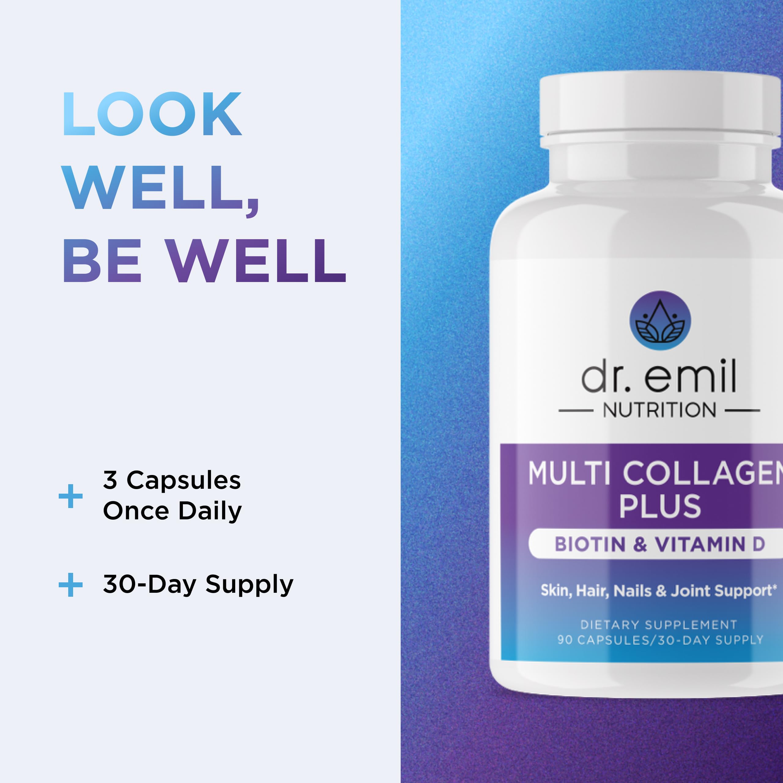 DR. EMIL NUTRITION bottle glow highlights skin hydration potential.