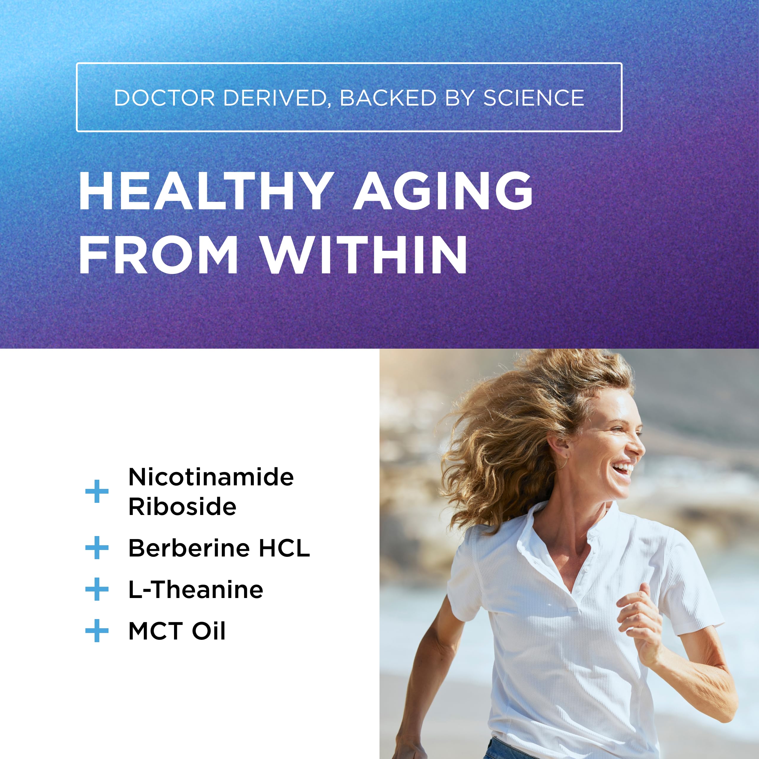 Berberine, L-Theanine and NR synergy visuals with NAD+ Boost.