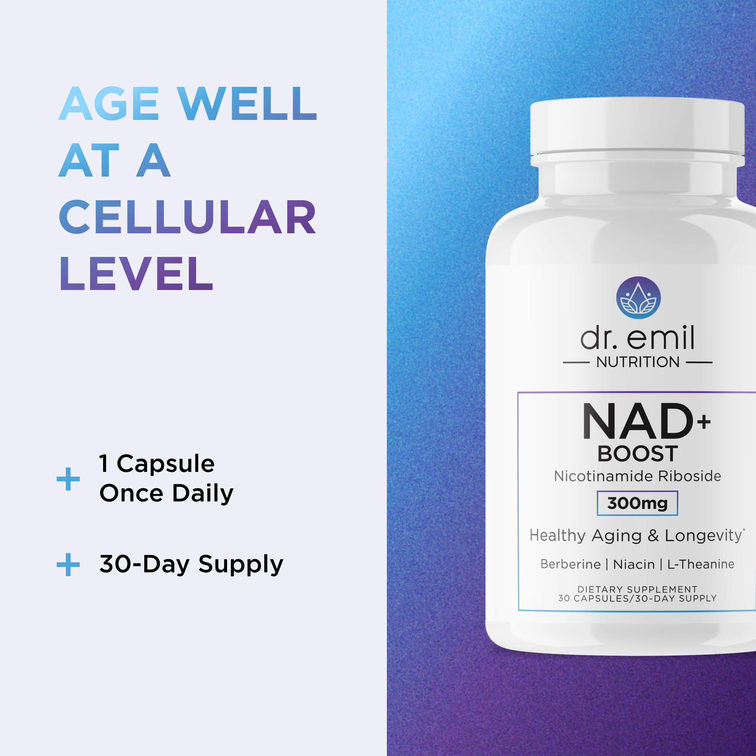30-day supply label on NAD+ Boost packaging.