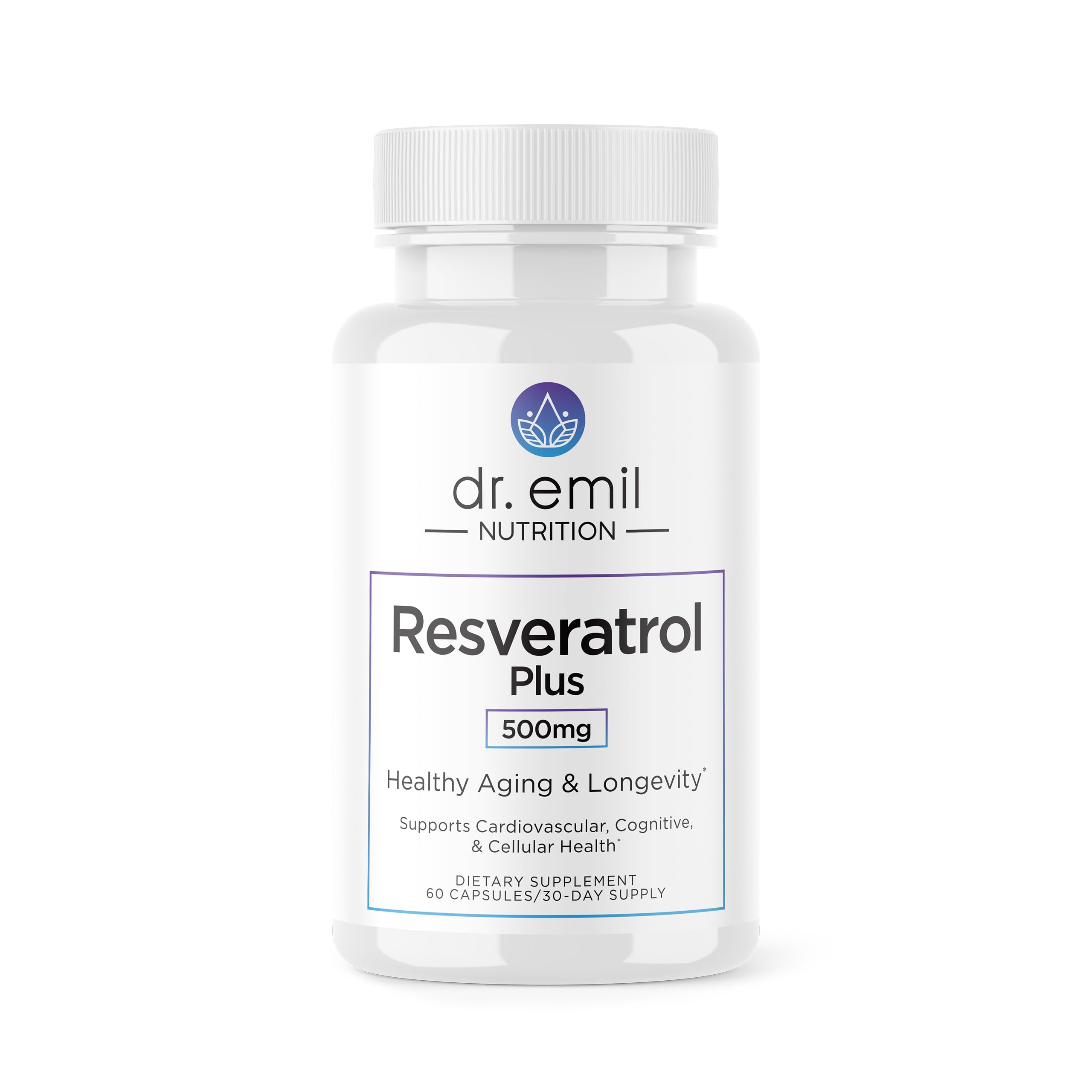 DR. EMIL NUTRITION Resveratrol capsules in a close-up shot showing dosage