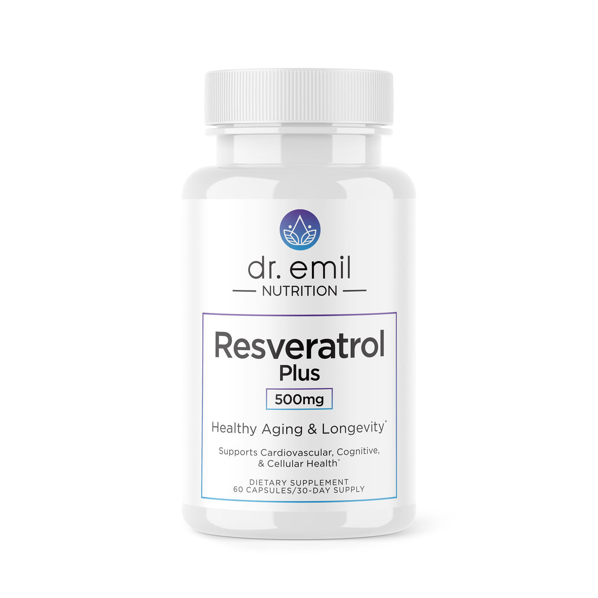 DR. EMIL NUTRITION Resveratrol capsules in a close-up shot showing dosage