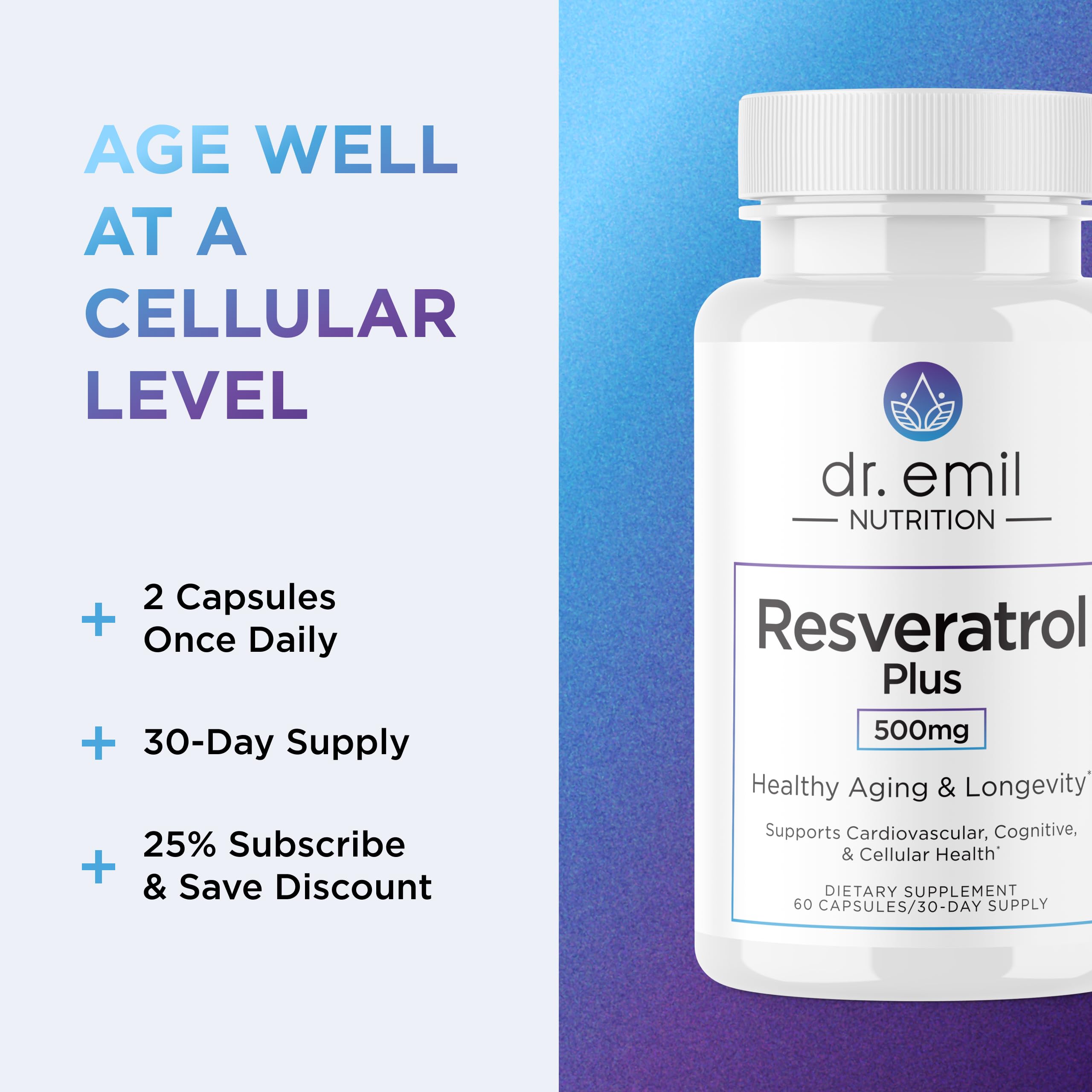 DR. EMIL NUTRITION Resveratrol packaging on a kitchen counter