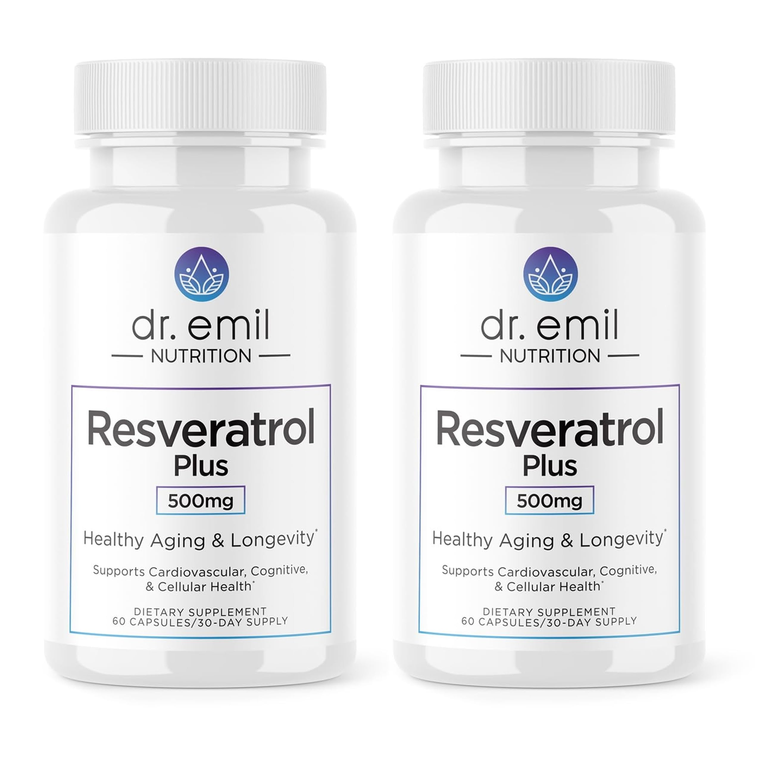 DR. EMIL NUTRITION Resveratrol Plus bottle closeup highlighting antioxidant support for aging