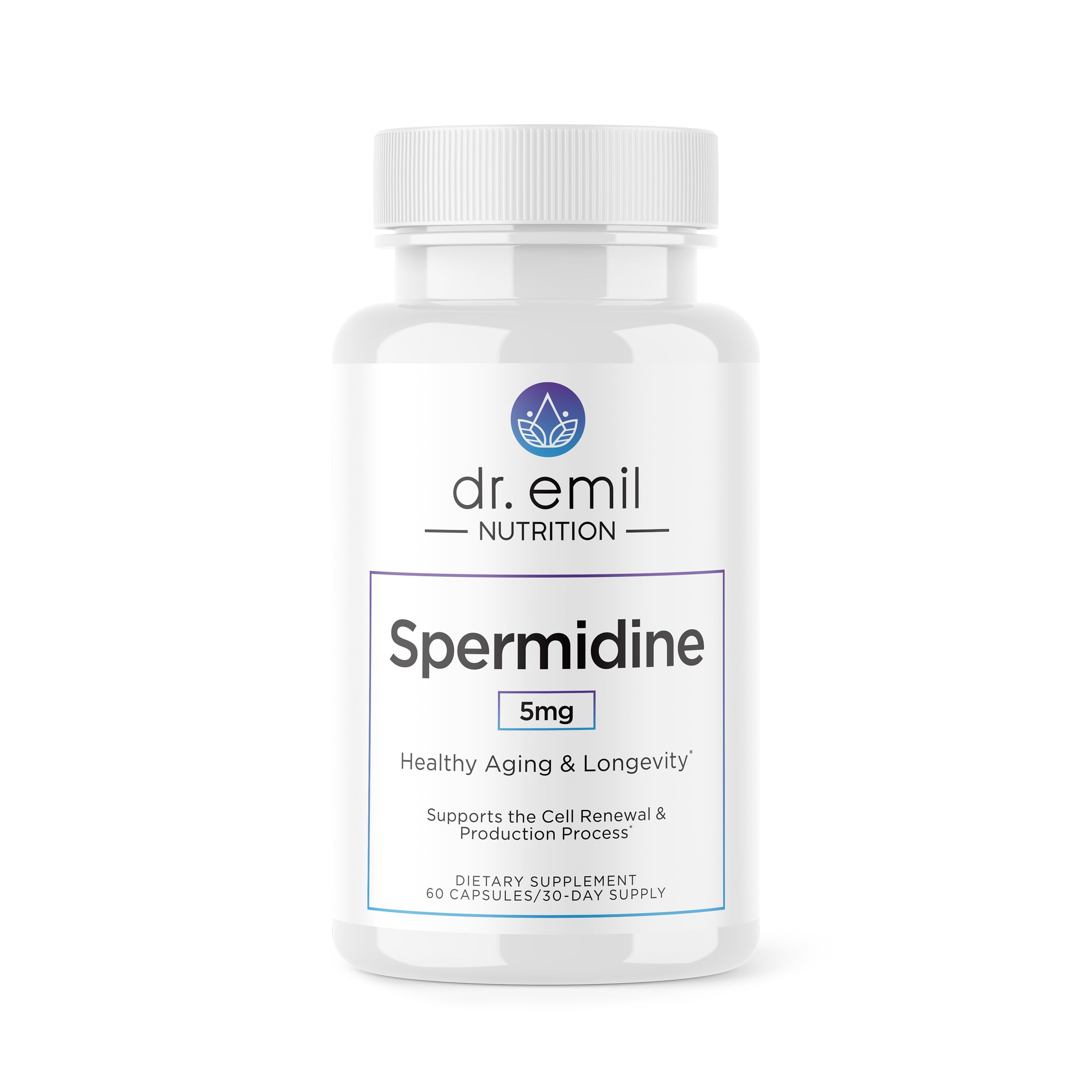 The DR. EMIL NUTRITION Spermidine 5mg bottle front for daily aging support.
