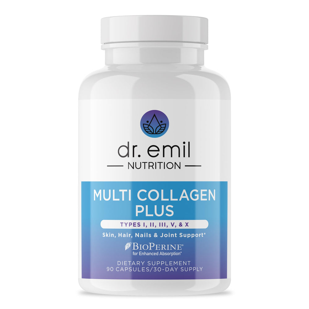 DR. EMIL NUTRITION Women's Multi Collagen bottle supports hair, skin, nails, and joints.