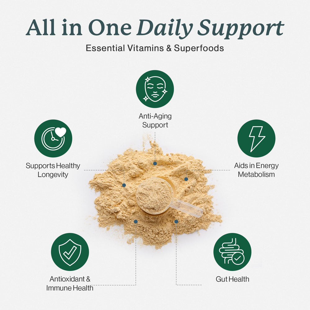 Scoop of Dr. Fuhrman greens powder for a quick plant-based multivitamin boost