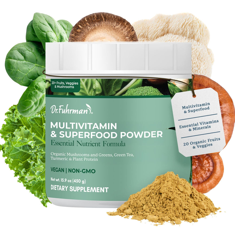Dr. Fuhrman Whole Food Greens Powder bottle ready for daily immune support