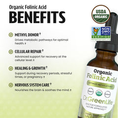 Dr. Green Mom folinic acid drops dropper showing easy dosing.