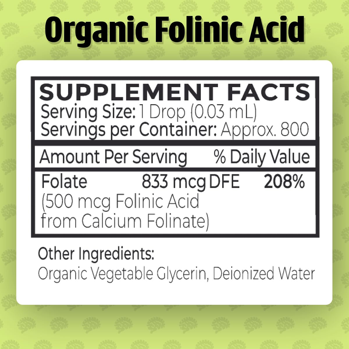 Dr. Green Mom folinic acid drops for neurological support.