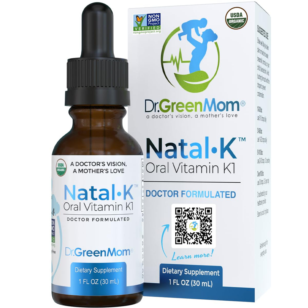 Dr. Green Mom Natal K bottle for newborn vitamin K1 supplementation.