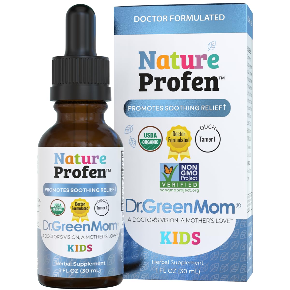 Dr. Green Mom Nature Profen Kids bottle pour enables gentle dosing for comfort