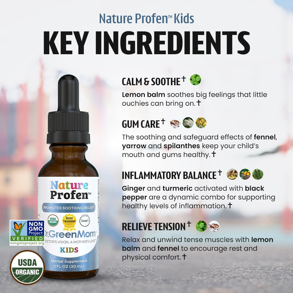 Dr. Green Mom Nature Profen Kids ear aches relief using natural herbal blend