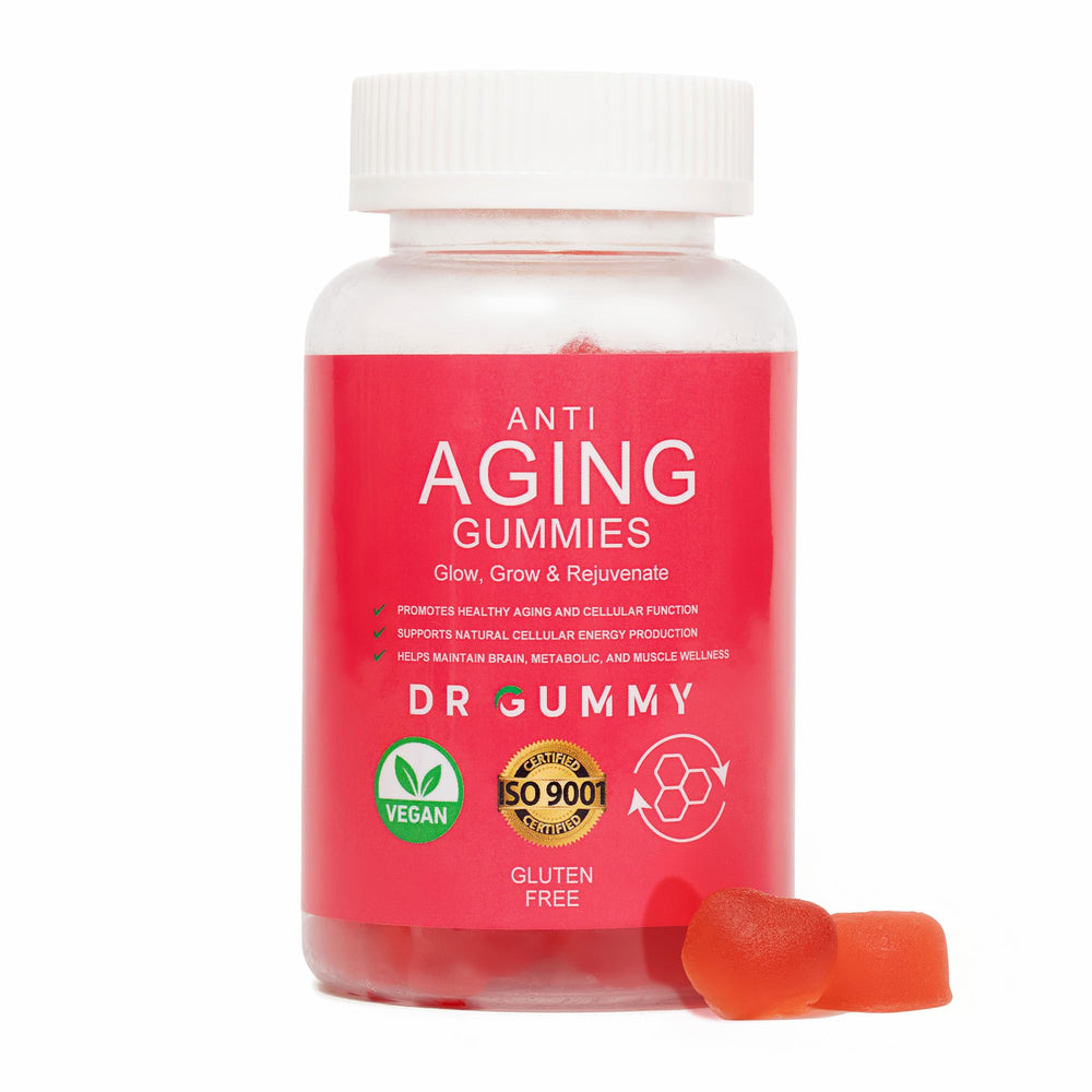 DR GUMMY NR gummies bottle highlighting strawberry flavor and daily energy support