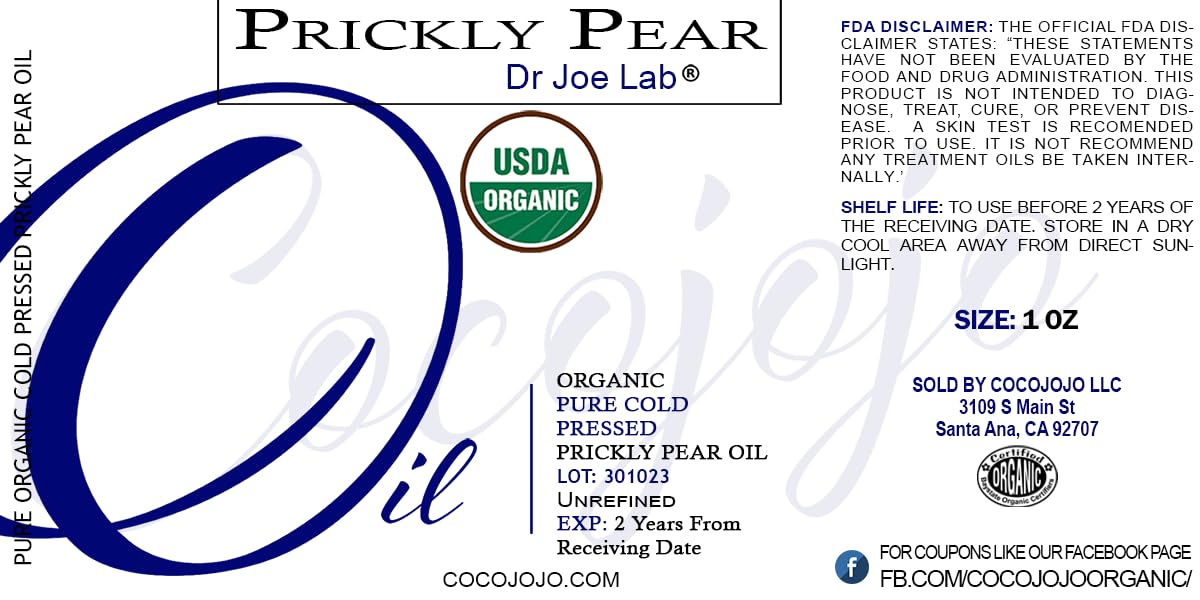 Dr Joe Lab Prickly Pear Seed Oil USDA label signals organic cert and trust.