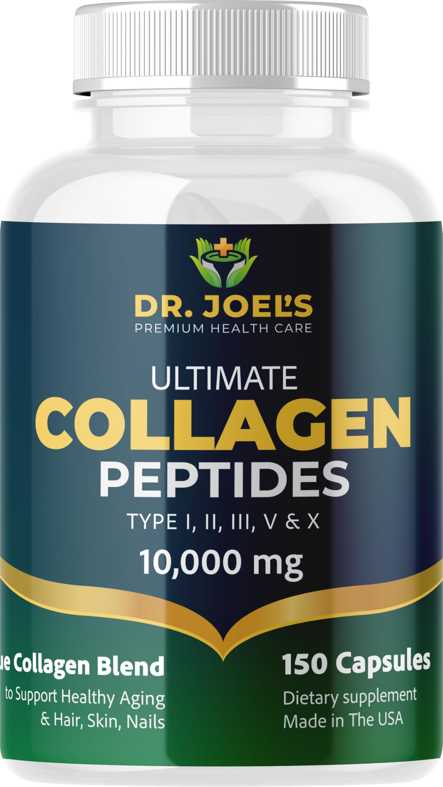 Dr. JOEL'S Multi Collagen Complex bottle front showcases a five-type blend for daily wellness.