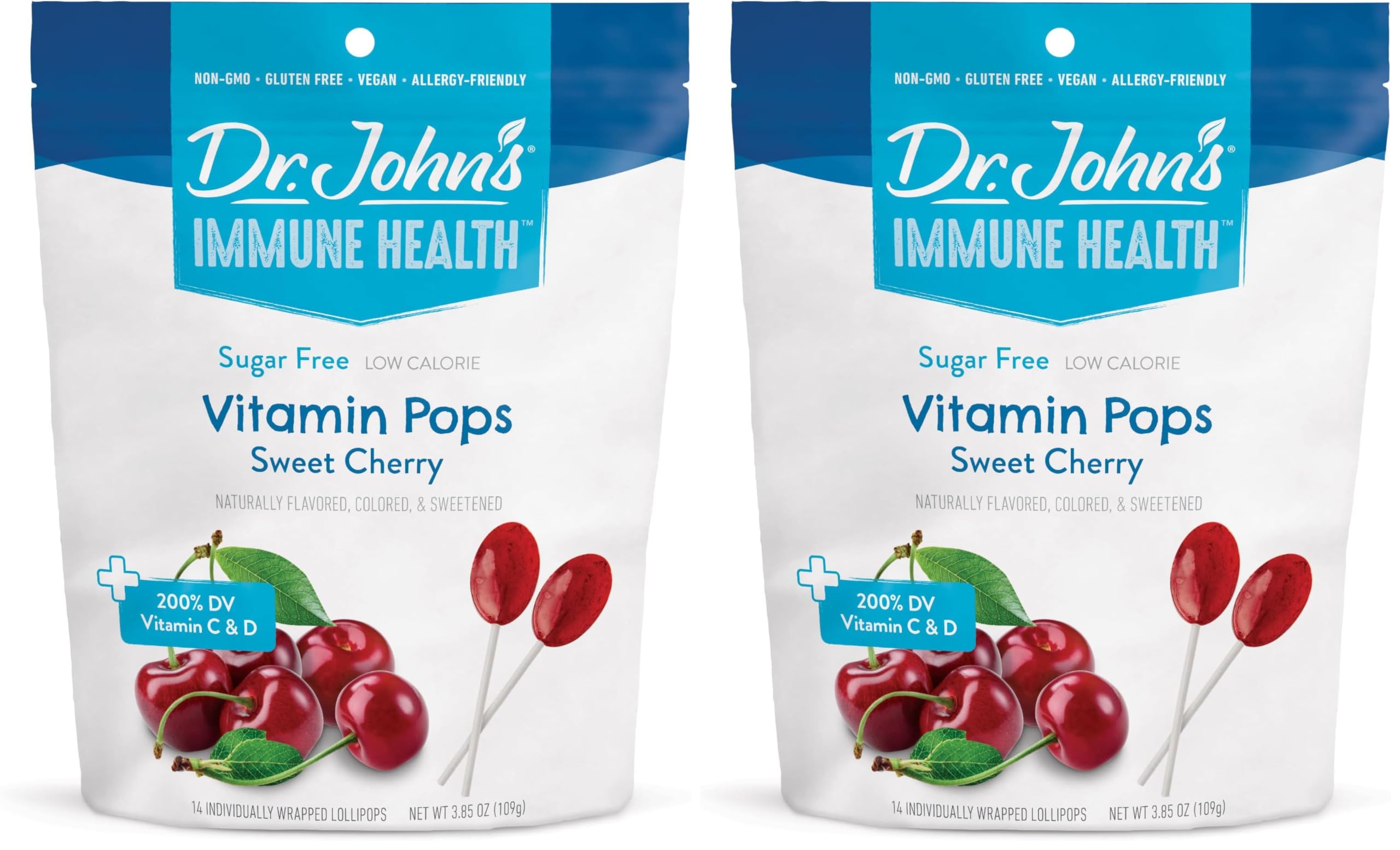 Dr. John's Oral Health sugar-free cherry candy packaging in a two-pack.