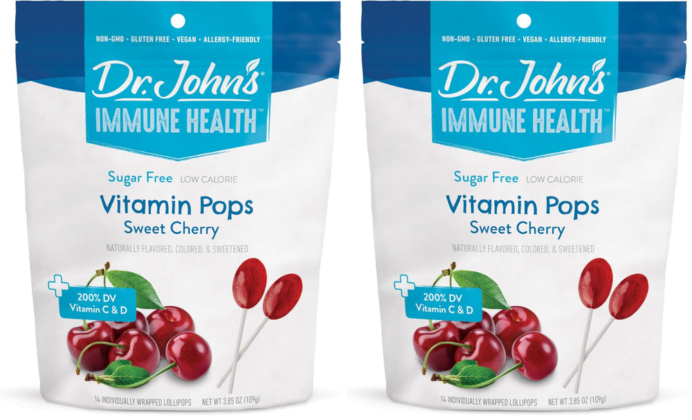Dr. John's Oral Health sugar-free cherry candy packaging in a two-pack.