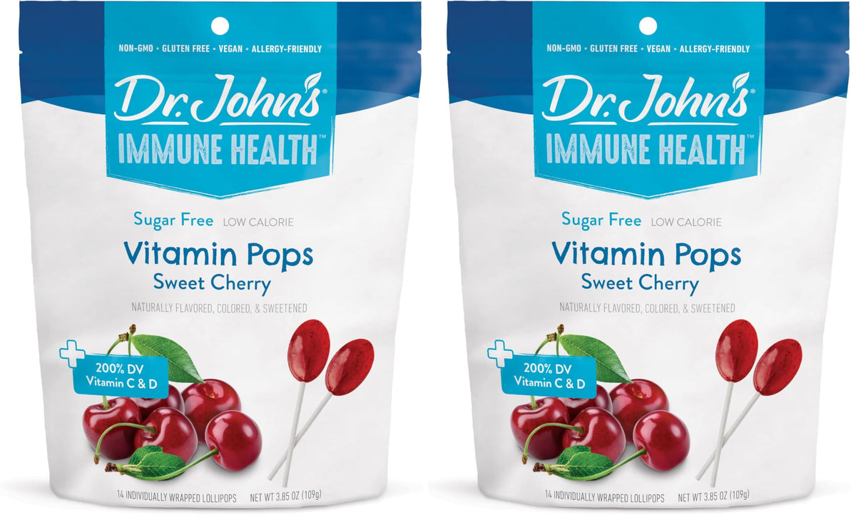 Dr. John's Oral Health sugar-free cherry candy packaging in a two-pack.