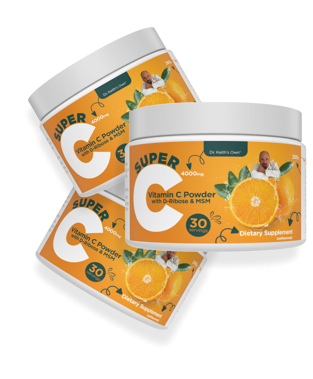 Scoop of Dr. Keith's Own Super C blends into water for gentle immune support.