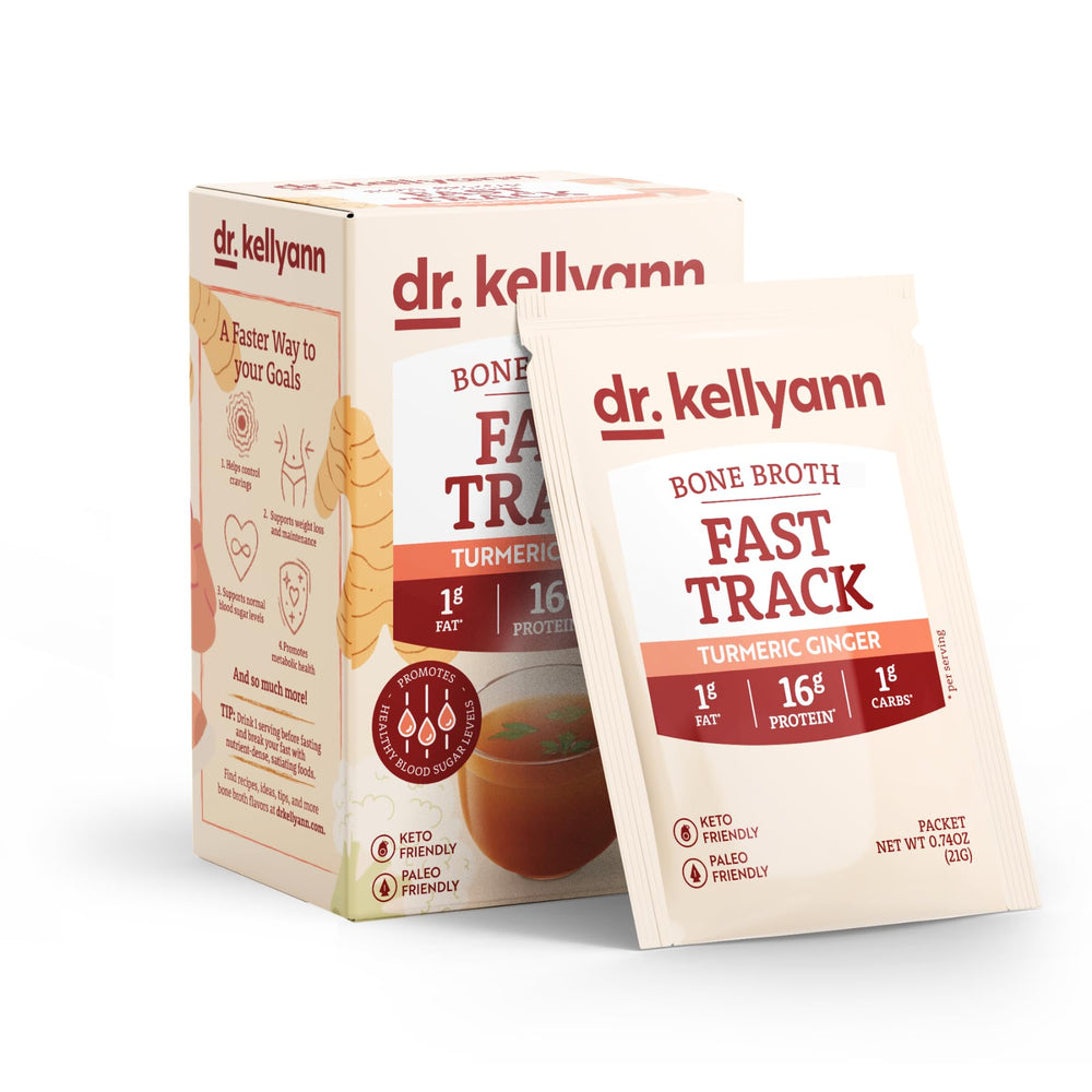 Pouring Dr. Kellyann bone broth into a mug with steam rising