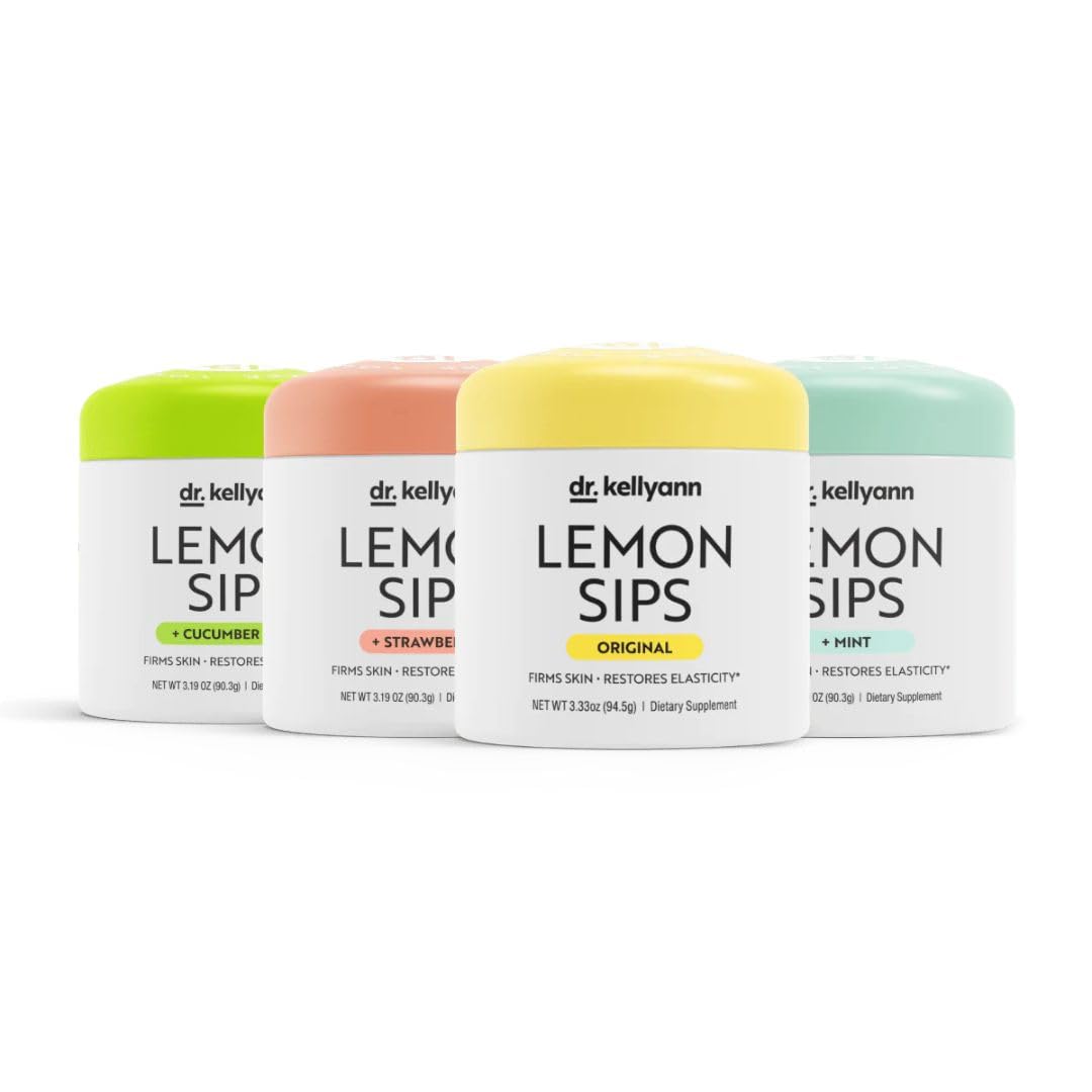 Dr. Kellyann Lemon Sips citrus drink mix 21 servings displayed in a glass.