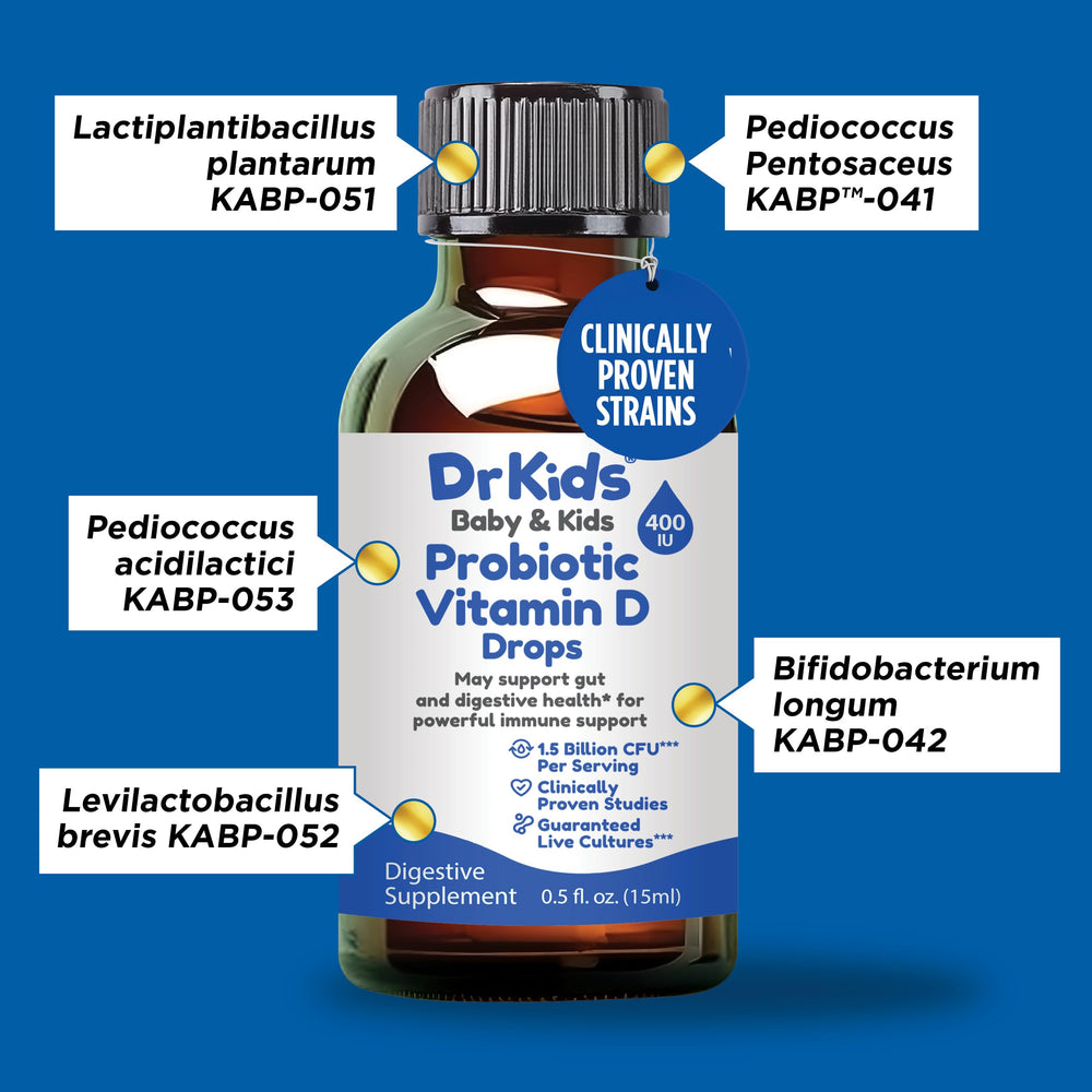 Five probiotic strains in Dr. Kids Vitamin D Drops