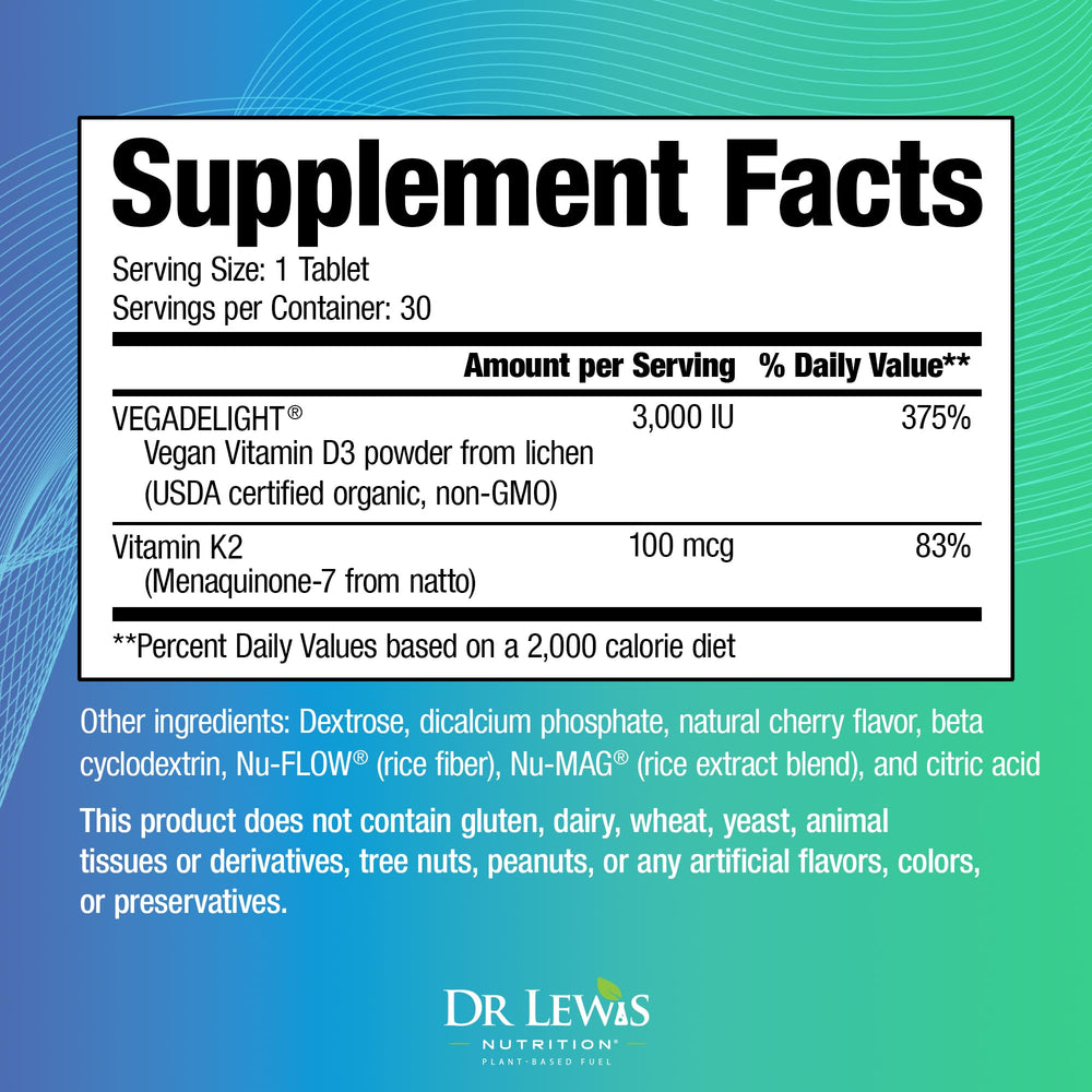 Dr Lewis Nutrition D3 K2 chewables pack for easy daily use