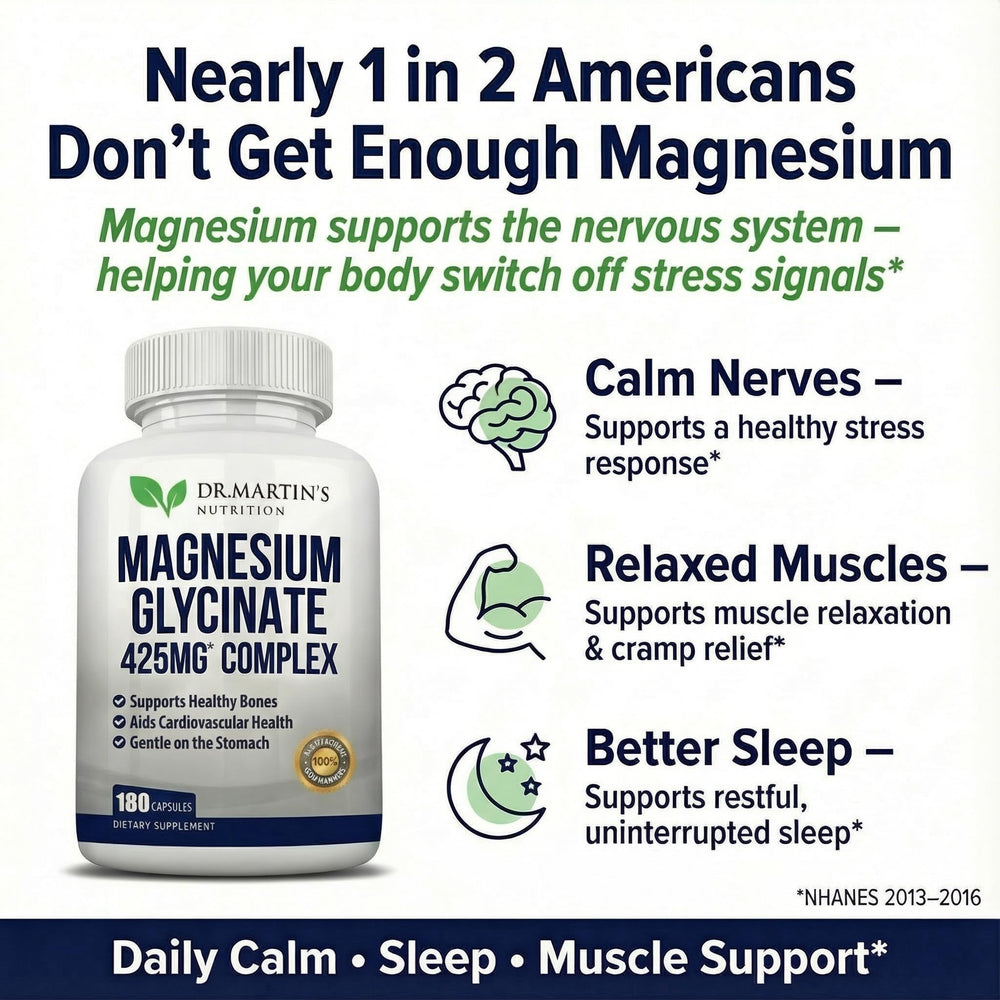 DR. MARTIN'S Nutrition capsules inside view show vegan magnesium glycinate for daily use.
