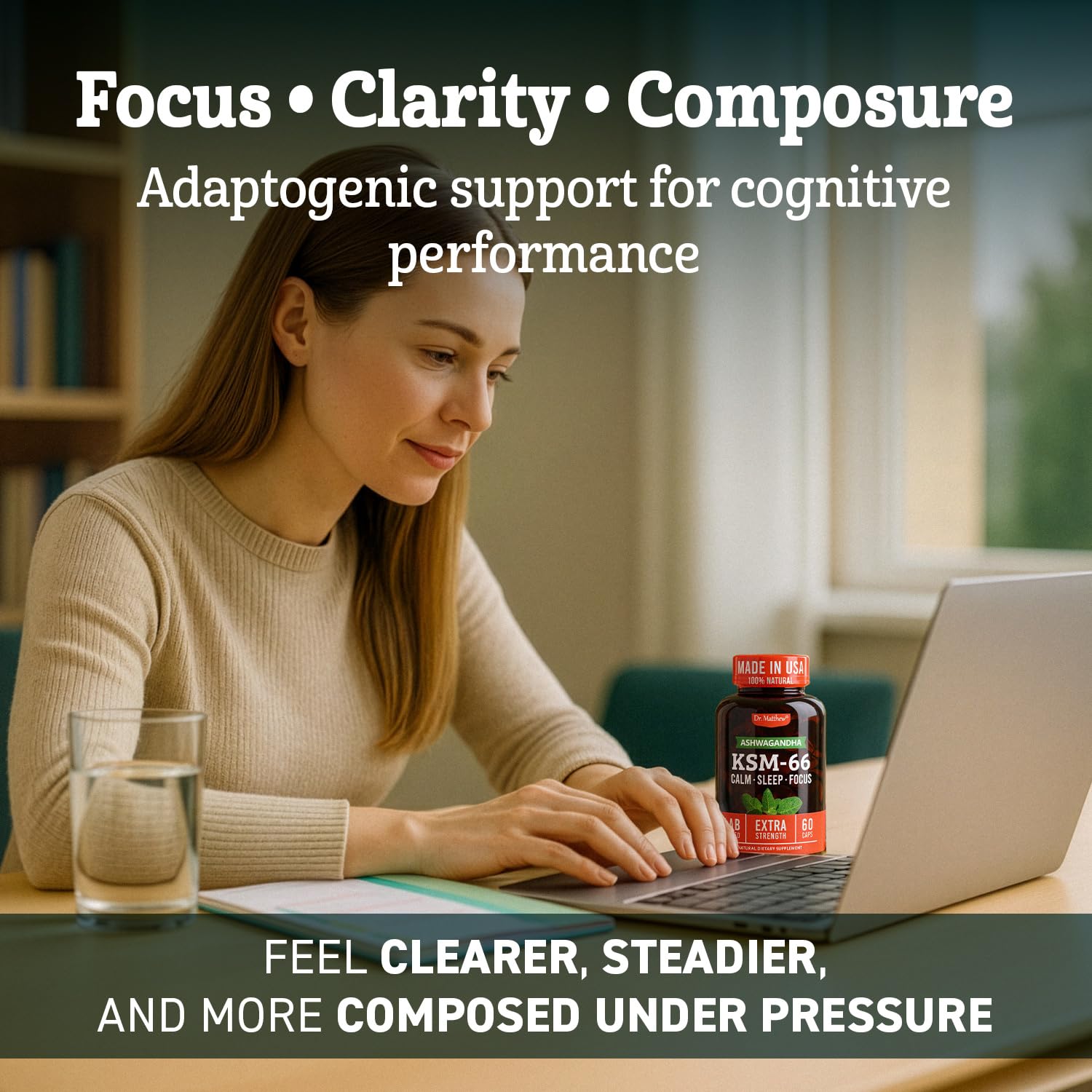 Dr. Matthew Ashwagandha bottle label communicates organic full-spectrum quality